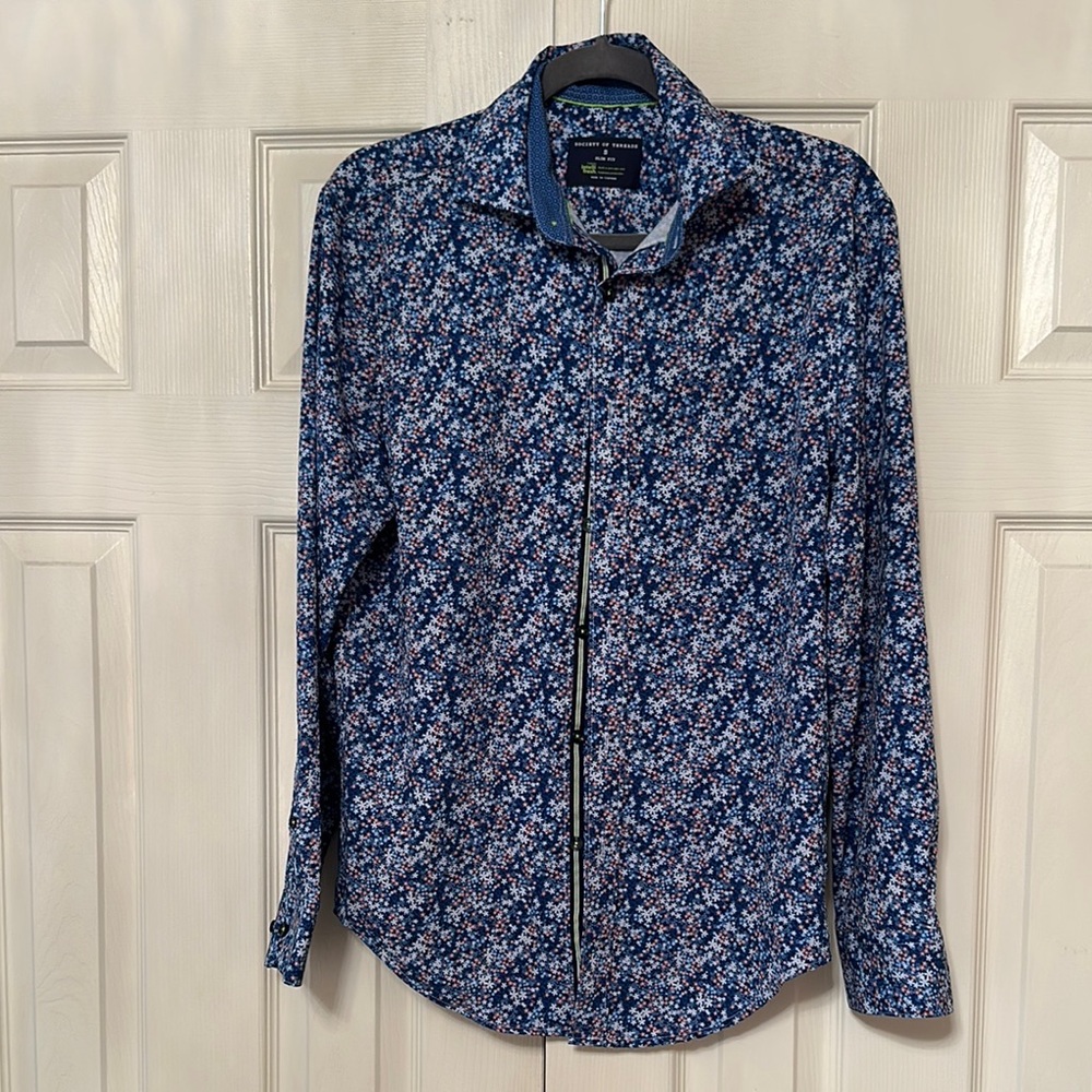 Men's Blue Floral Dress Shirt